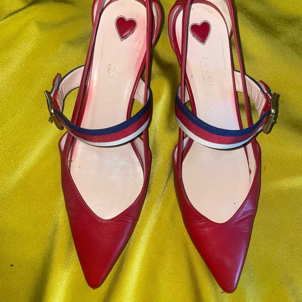 Gucci Red Heels with Heart Accent
